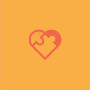 red heart logo on a yellow background
