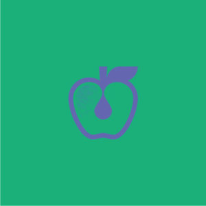 purple apple logo on green background